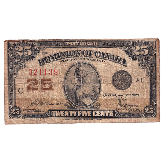 DC-24c 1923 Dominion 25 cent Shinplaster McCavour-Saunders, Very Good (VG8)