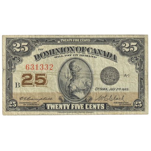 DC-24d 1923 Dominion 25-cent Shinplaster Campbell-Clark, VG-F (VG10)