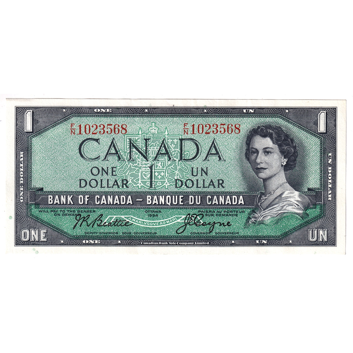 BC-37a 1954 Canada $1 Beattie-Coyne, F/N, AU-UNC (AU55)