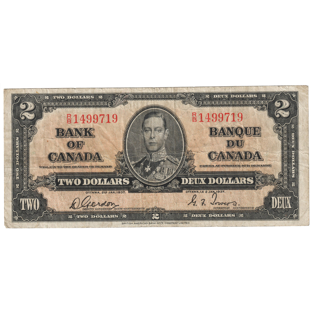 BC-22b 1937 Canada $2 Gordon-Towers, R/B, F-VF
