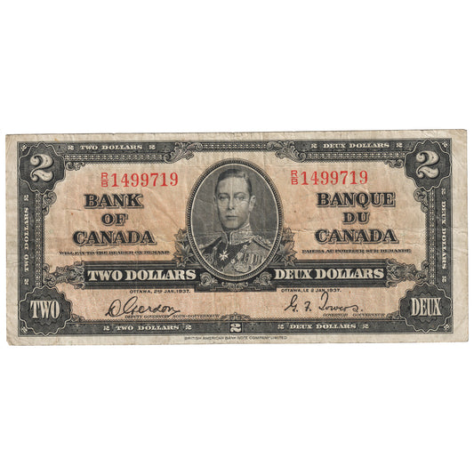 BC-22b 1937 Canada $2 Gordon-Towers, R/B, F-VF