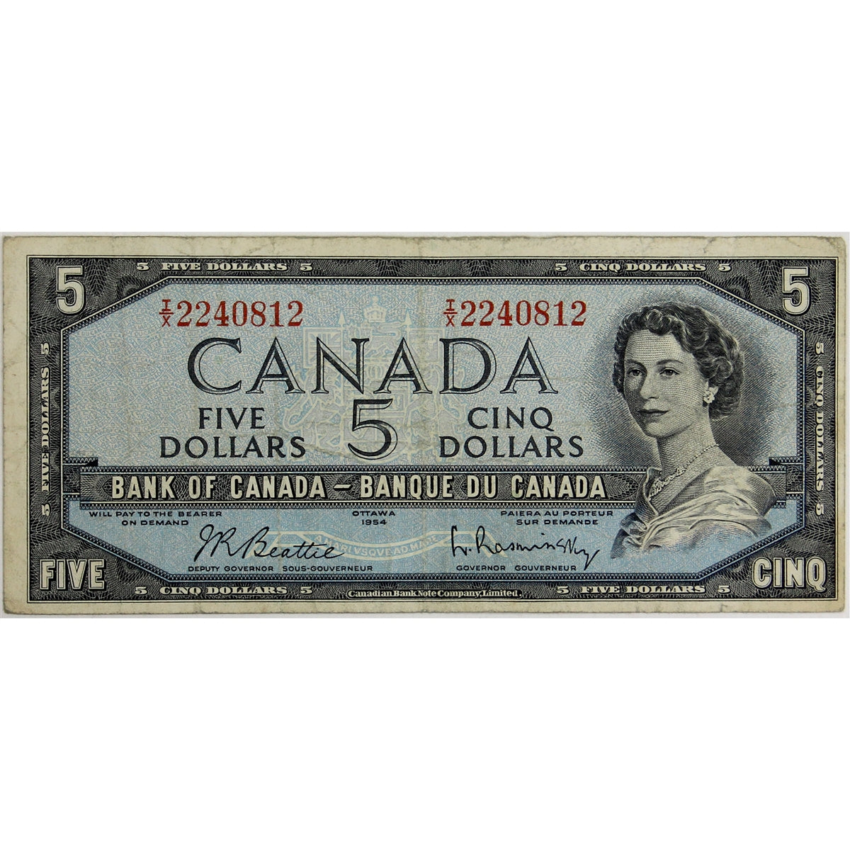 BC-39b 1954 Canada $5 Beattie-Rasminsky, I/X, Fine (F12)