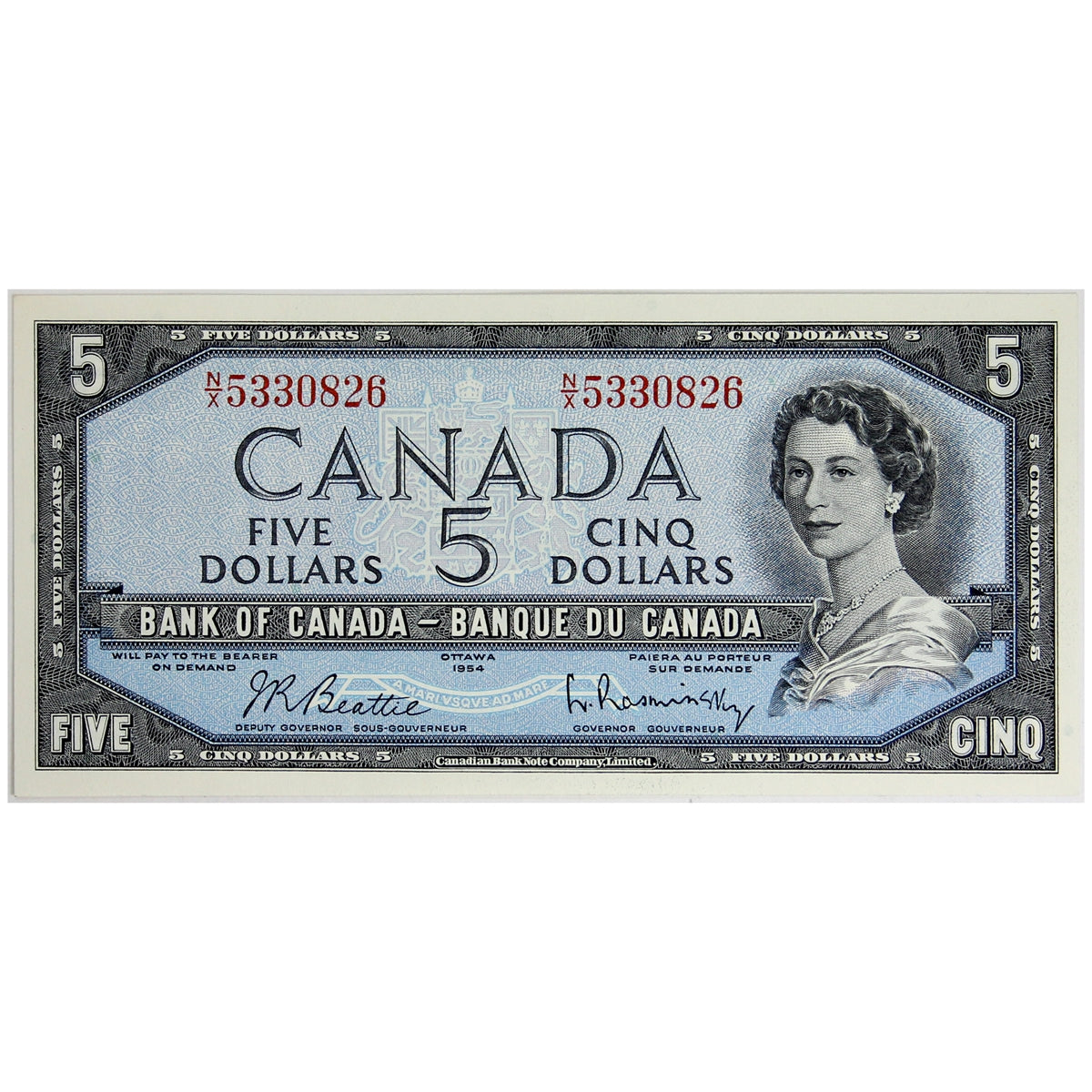 BC-39b 1954 Canada $5 Beattie-Rasminsky, N/X, Uncirculated (MS60)