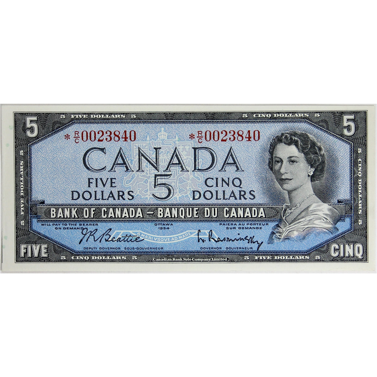 BC-39bA 1954 Canada $5 Beattie-Rasminsky, *R/C, AU-UNC (AU55)