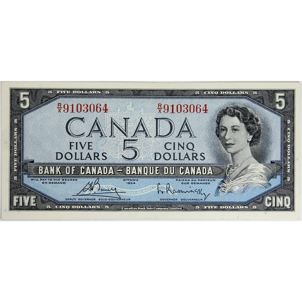 BC-39c 1954 Canada $5 Bouey-Rasminsky, R/X, AU-UNC (AU55)