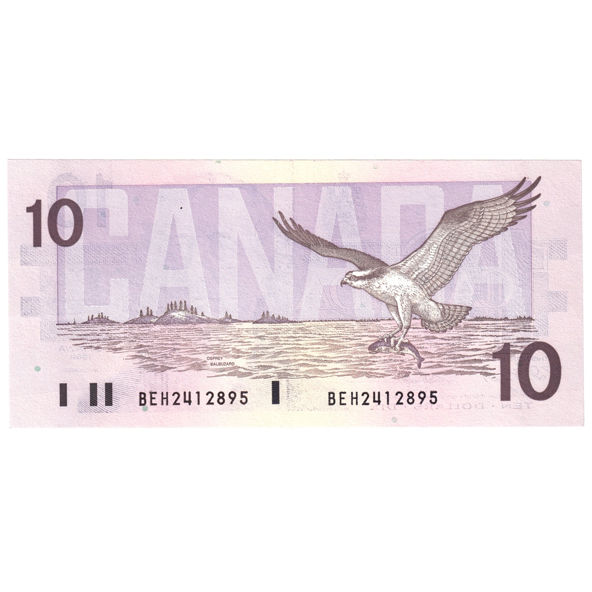 BC-57c 1989 Canada $10 Knight-Thiessen, Circulation Issue BEH, AU-UNC (AU55)