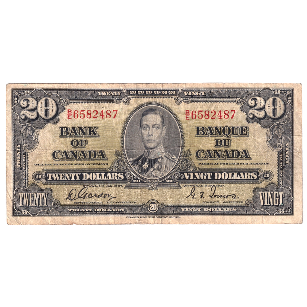 BC-25b 1937 Canada $20 Gordon-Towers, B/E, Circ
