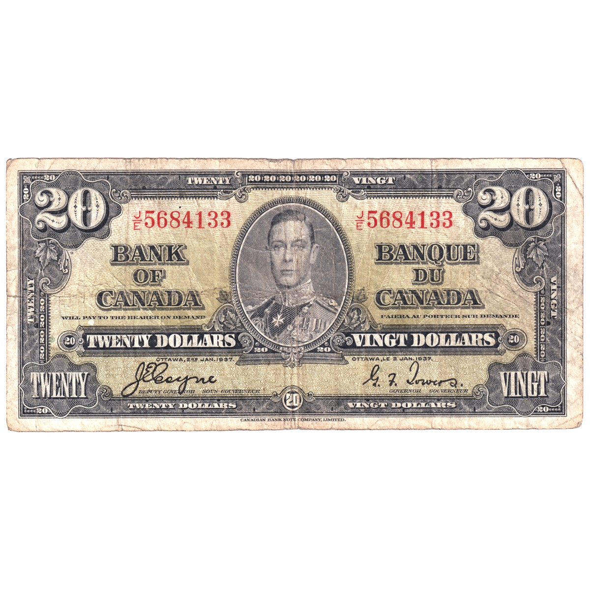 BC-25c 1937 Canada $20 Coyne-Towers, J/E, CIRC