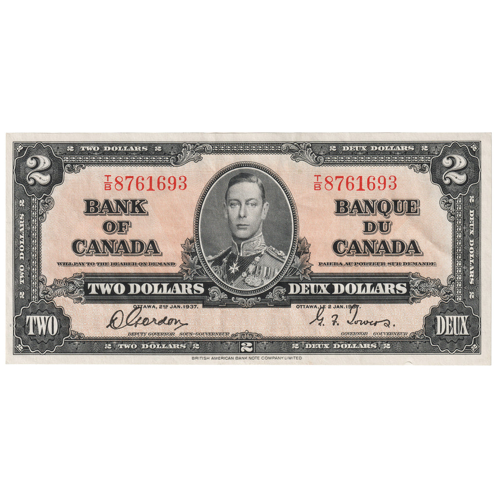BC-22b 1937 Canada $2 Gordon-Towers, T/B, AU
