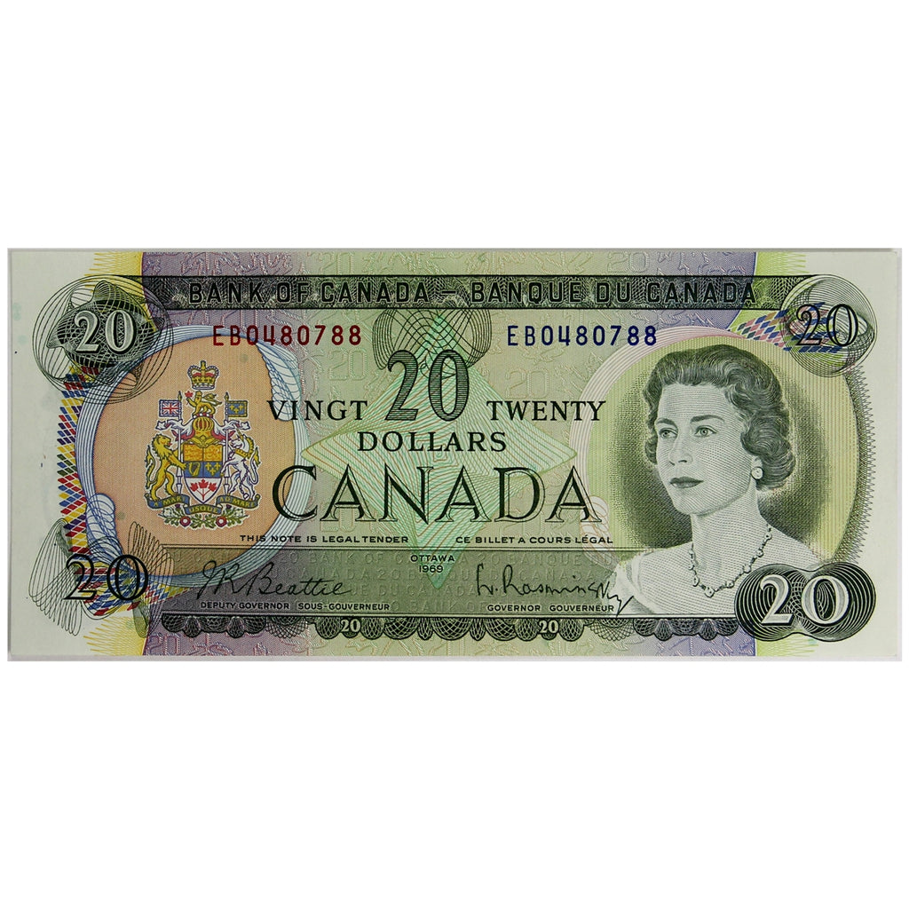 BC-50a 1969 Canada $20 Beattie-Rasminsky, EB, Almost Uncirculated (AU50)