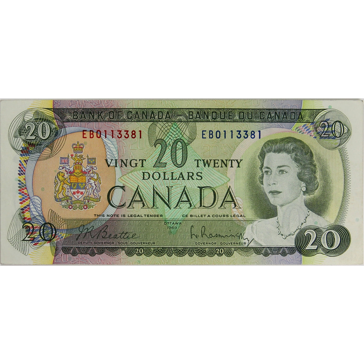 BC-50a 1969 Canada $20 Beattie-Rasminsky, EB, Extra Fine (EF40)