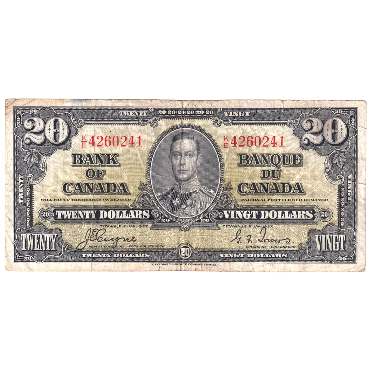 BC-25c 1937 Canada $20 Coyne-Towers, K/E, CIRC