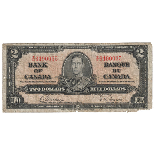 BC-22b 1937 Canada $2 Gordon-Towers, T/B, Circulated