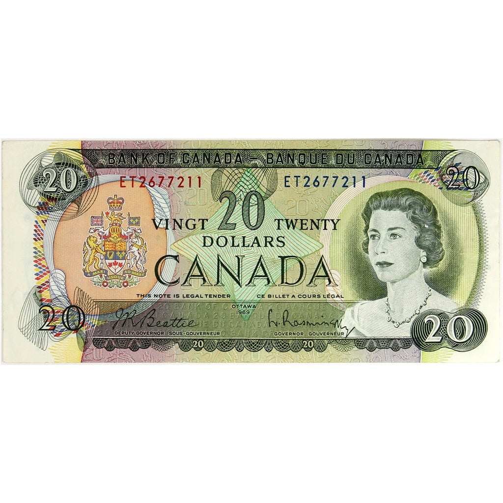 BC-50a 1969 Canada $20 Beattie-Rasminsky, ET, Almost Uncirculated (AU50)