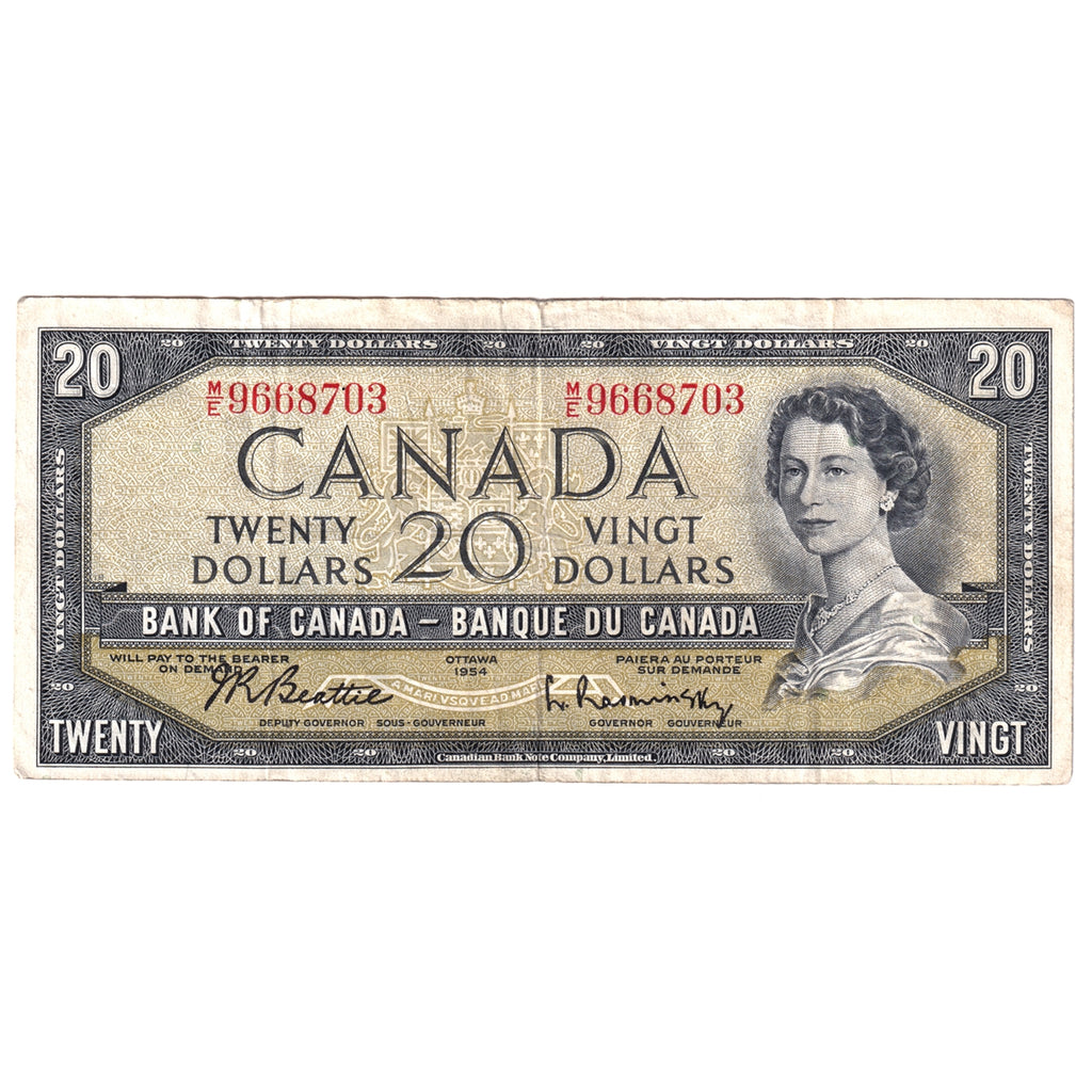 BC-41b 1954 Canada $20 Beattie-Rasminsky, M/E, Circ