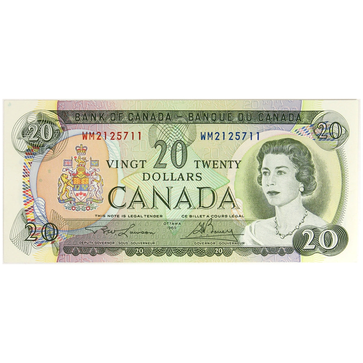 BC-50b 1969 Canada $20 Lawson-Bouey, WM, AU-UNC (AU55)