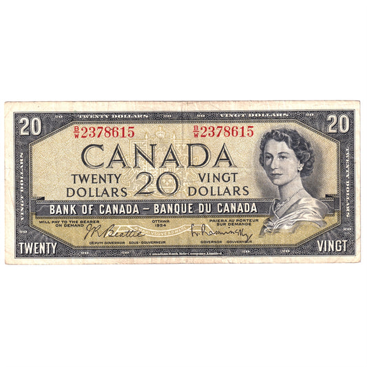 BC-41b 1954 Canada $20 Beattie-Rasminsky, B/W, F-VF (F15)
