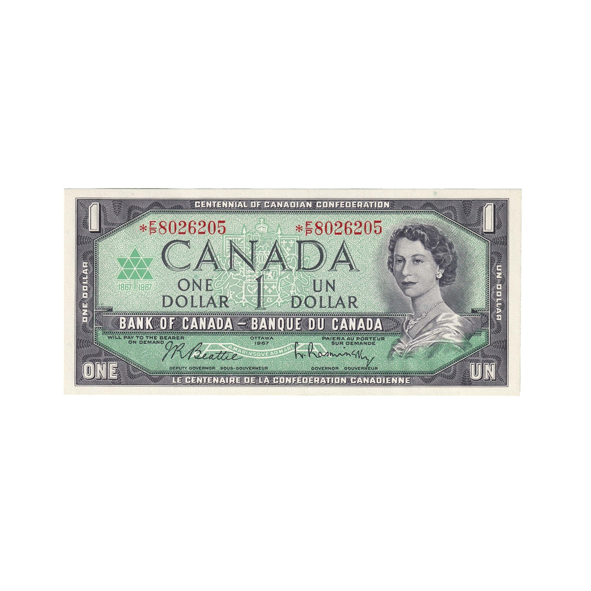 BC-45bA-i 1967 Canada $1 Beattie-Rasminsky, *F/P, Choice Uncirculated (CUNC63)