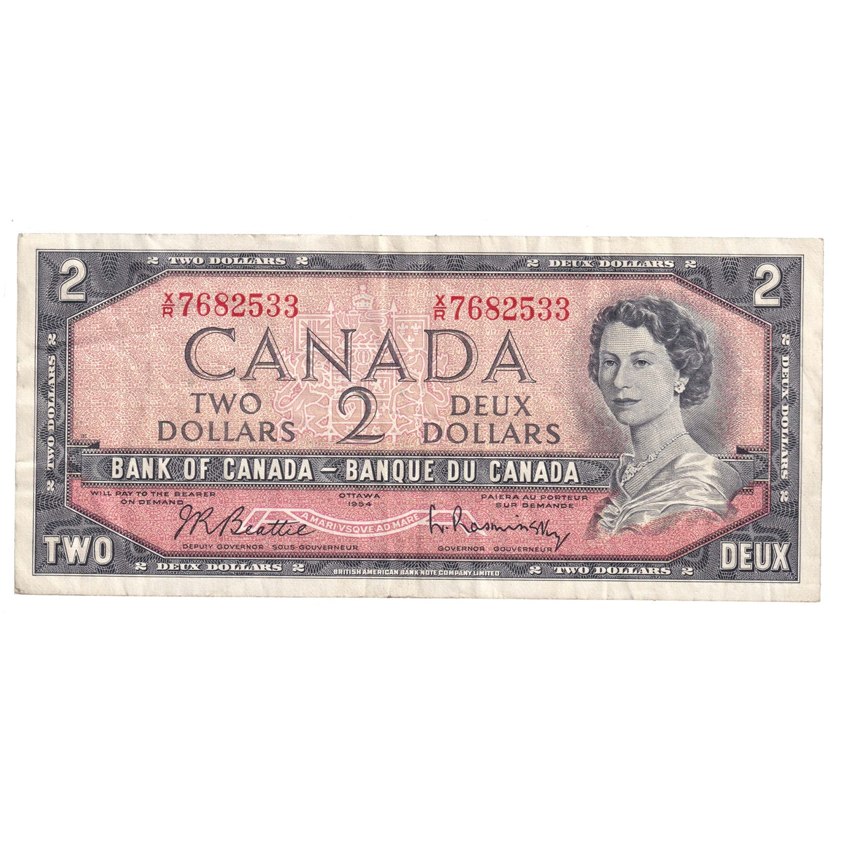 BC-38b 1954 Canada $2 Beattie-Rasminsky, X/R, CIRC