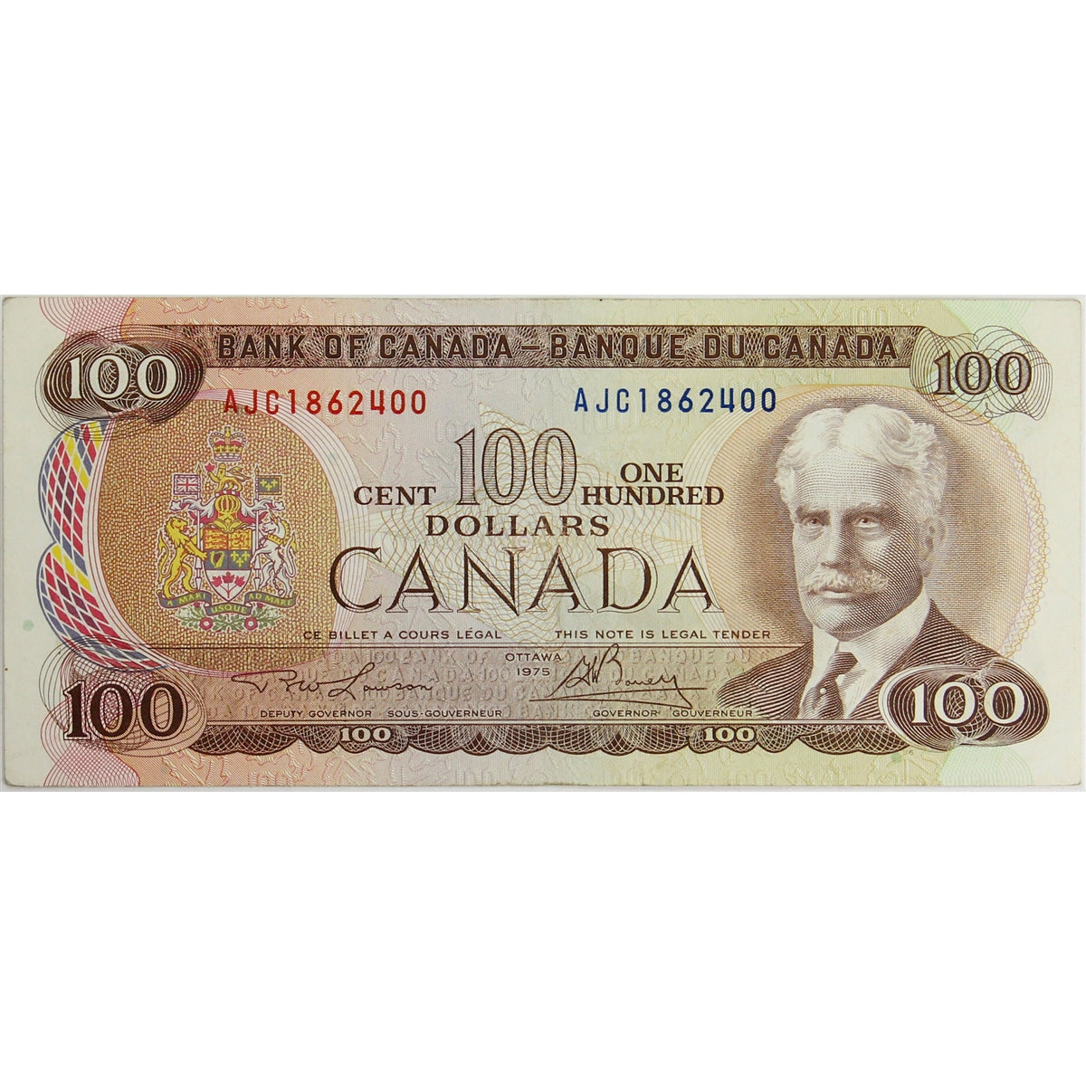 BC-52a-i 1975 Canada $100 Lawson-Bouey, AJC, Extra Fine (EF40)