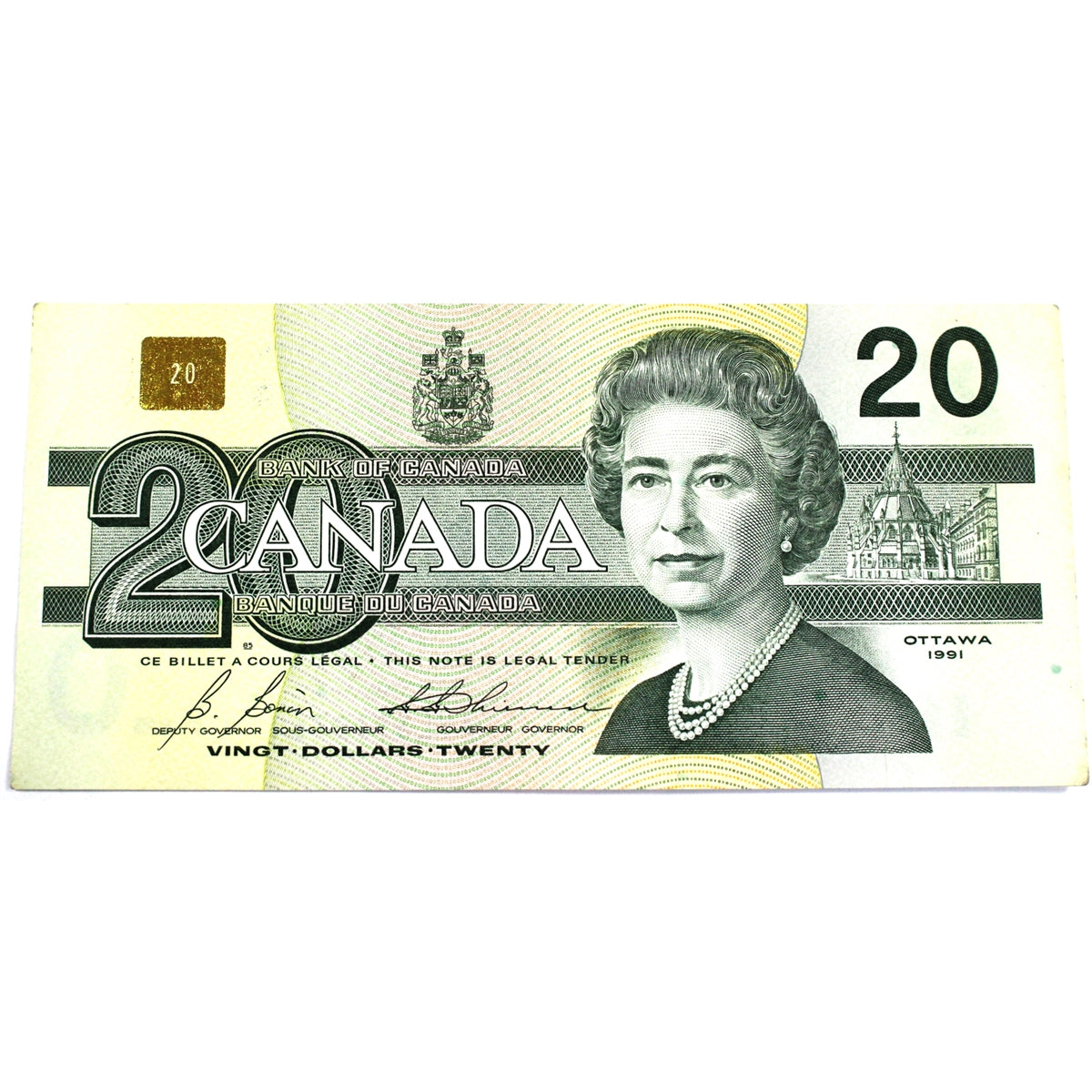 BC-58b-i 1991 Canada $20 Bonin-Thiessen, AVL, Almost Uncirculated (AU50)