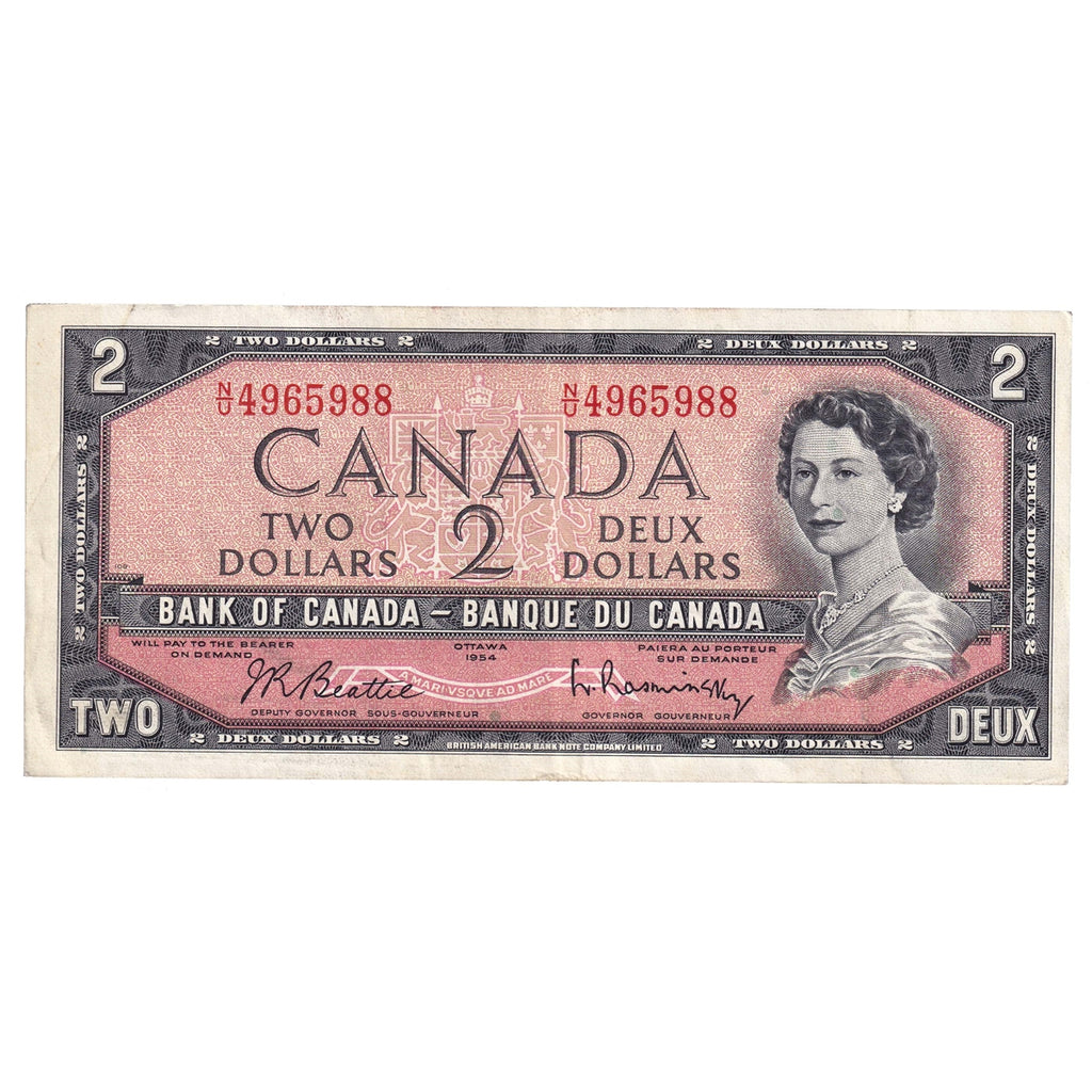 BC-38b 1954 Canada $2 Beattie-Rasminsky, N/U, VF-EF (VF30)