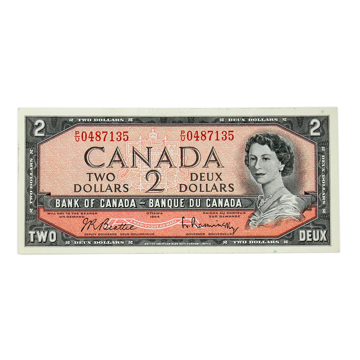 BC-38b 1954 Canada $2 Beattie-Rasminsky, P/U, Extra Fine (EF40)