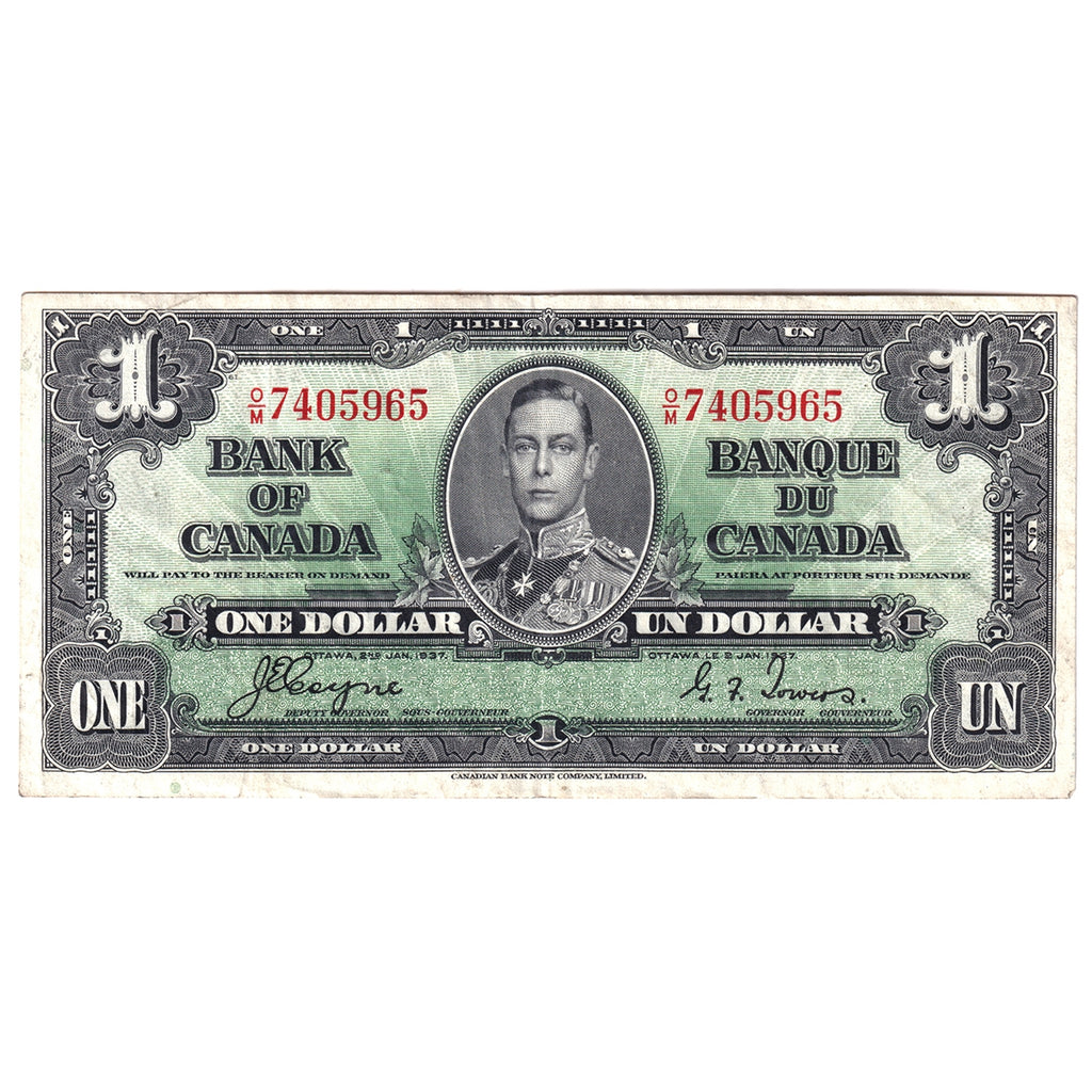 BC-21d 1937 Canada $1 Coyne-Towers, O/M, Very Fine (VF20)