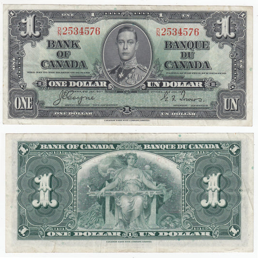 BC-21d 1937 Canada $1 Coyne-Towers, D/N, VF