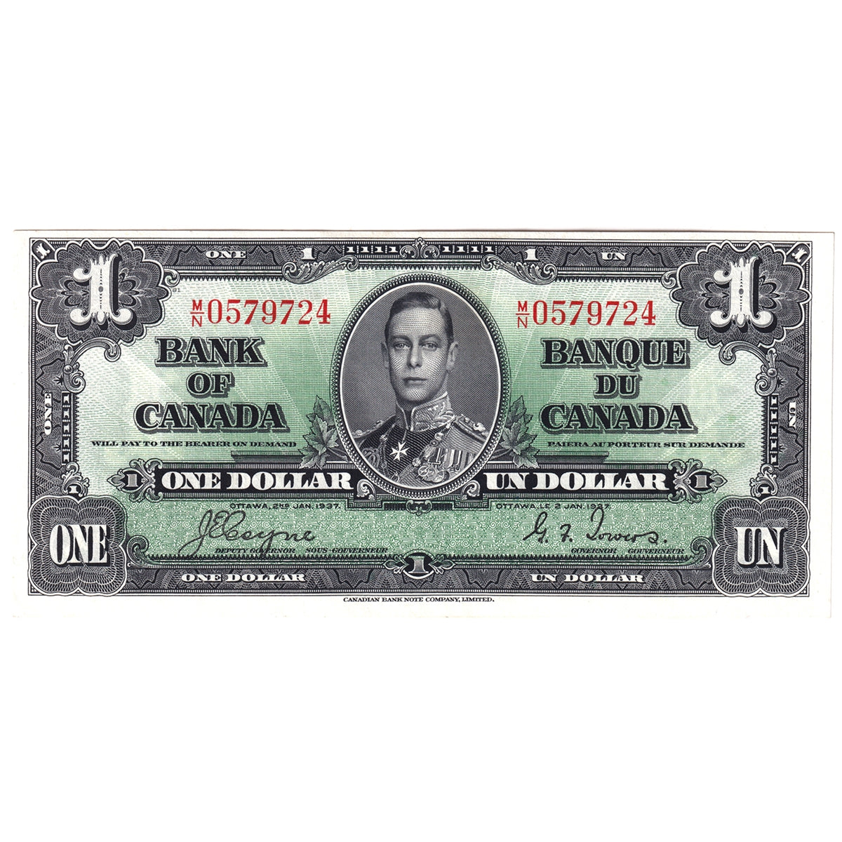 BC-21d 1937 Canada $1 Coyne-Towers, M/N, EF-AU (EF45)