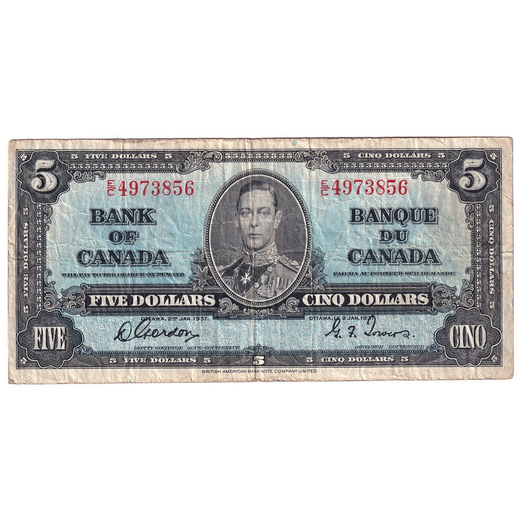 BC-23c 1937 Canada $5 Gordon-Towers, E/C, Fine (F12)