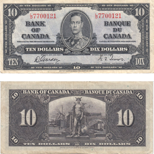 BC-24b 1937 Canada $10 Gordon-Towers, L/D, VF