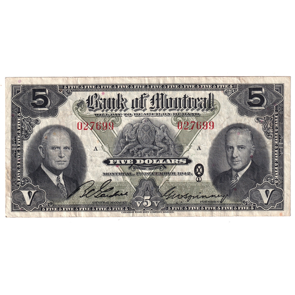505-64-02 1942 Bank of Montreal $5 Gardner-Spinney, VF