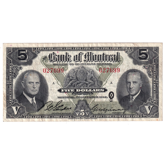 505-64-02 1942 Bank of Montreal $5 Gardner-Spinney, VF