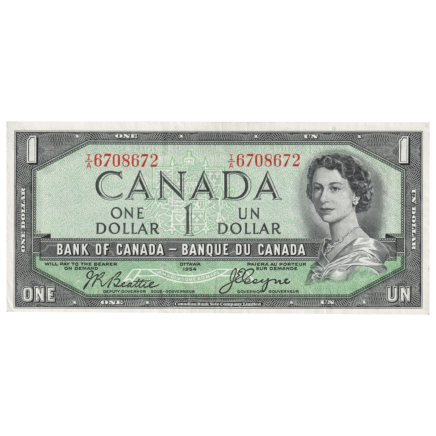 BC-29b 1954 Canada $1 Beattie-Coyne, Devil's Face, I/A, Extra Fine (EF40)