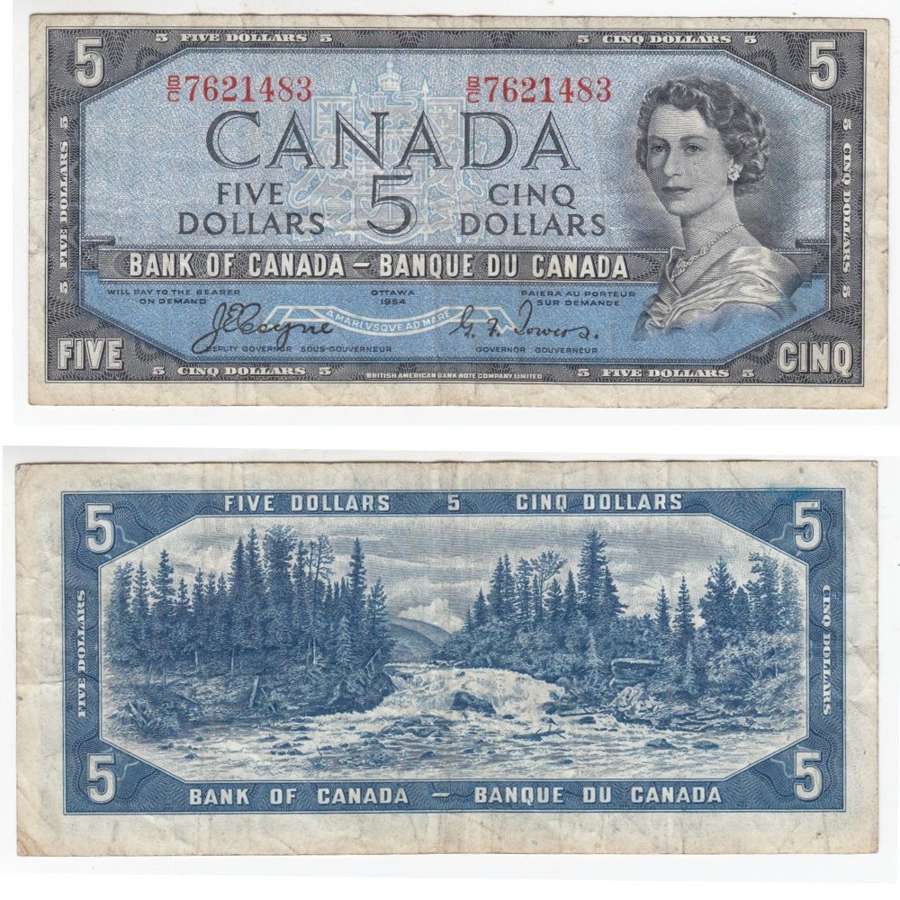 BC-31a 1954 Canada $5 Coyne-Towers, Devil's Face, B/C, Very Fine (VF20)