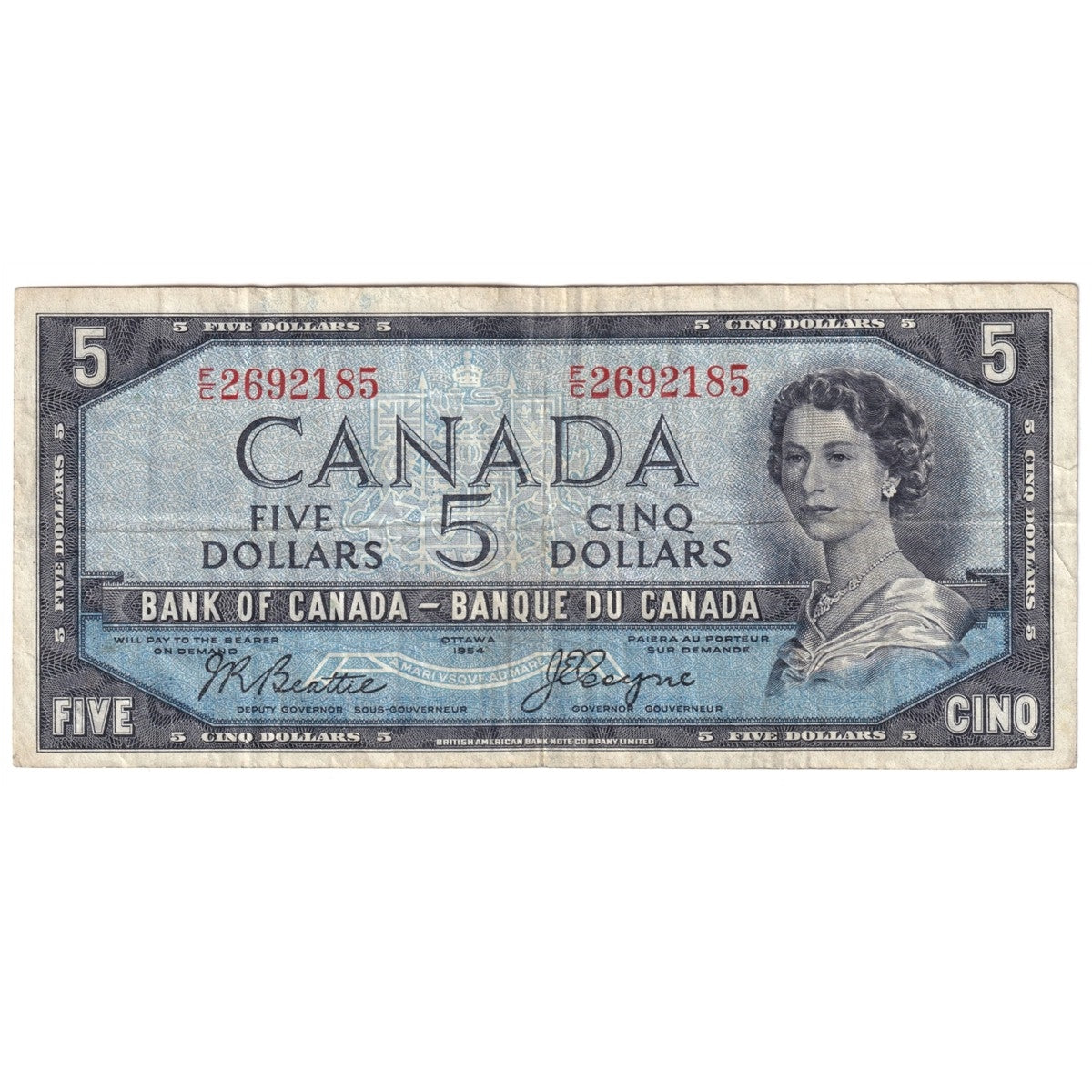 BC-31b 1954 Canada $5 Beattie-Coyne, Devil's Face, F/C, F