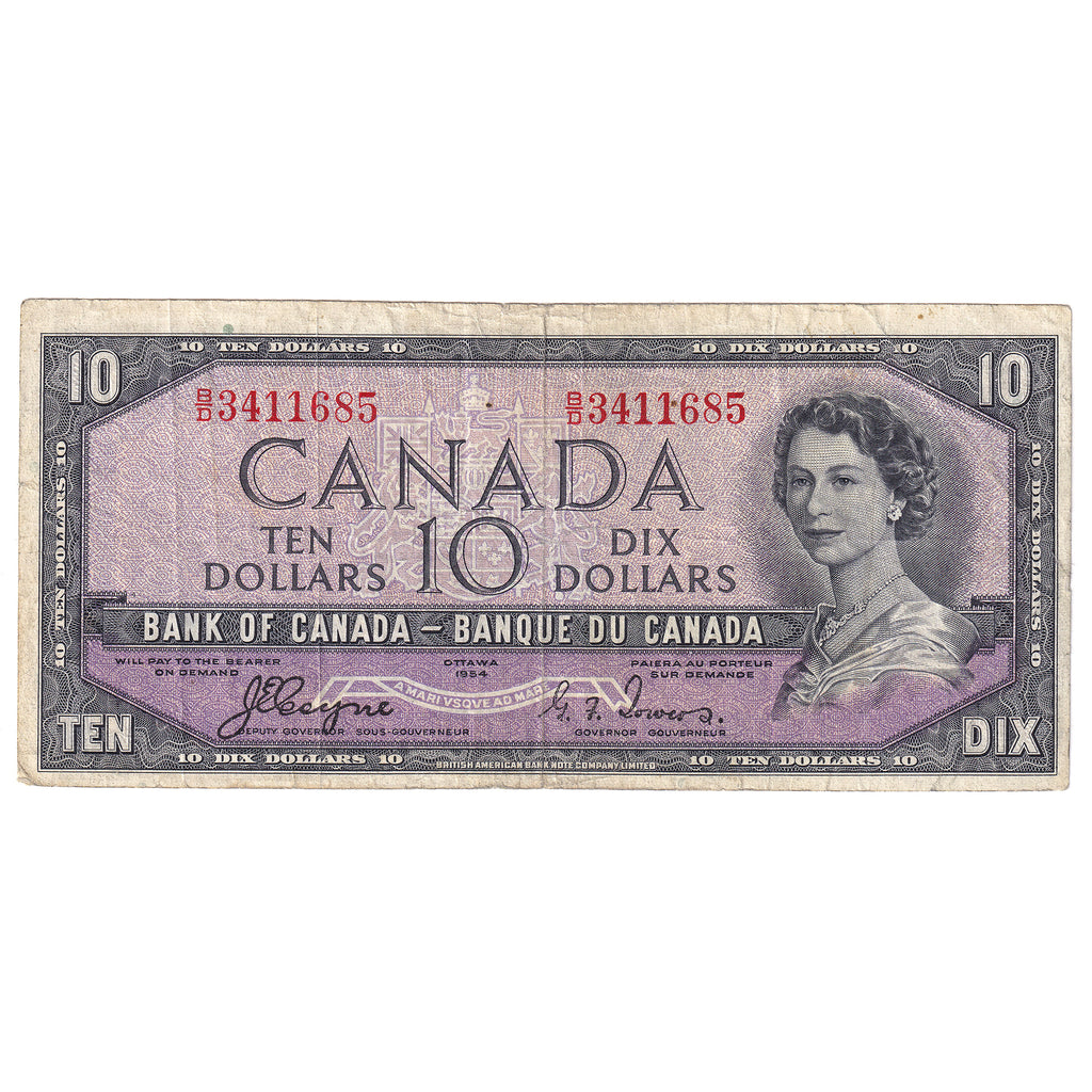 BC-32a 1954 Canada $10 Coyne-Towers, Devil's Face, B/D, Fine (F12)
