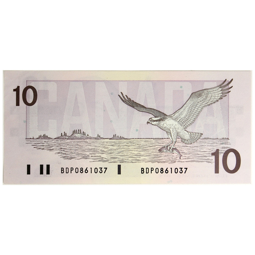 BC-57b 1989 Canada $10 Bonin-Thiessen, BDP, Almost Uncirculated (AU50)