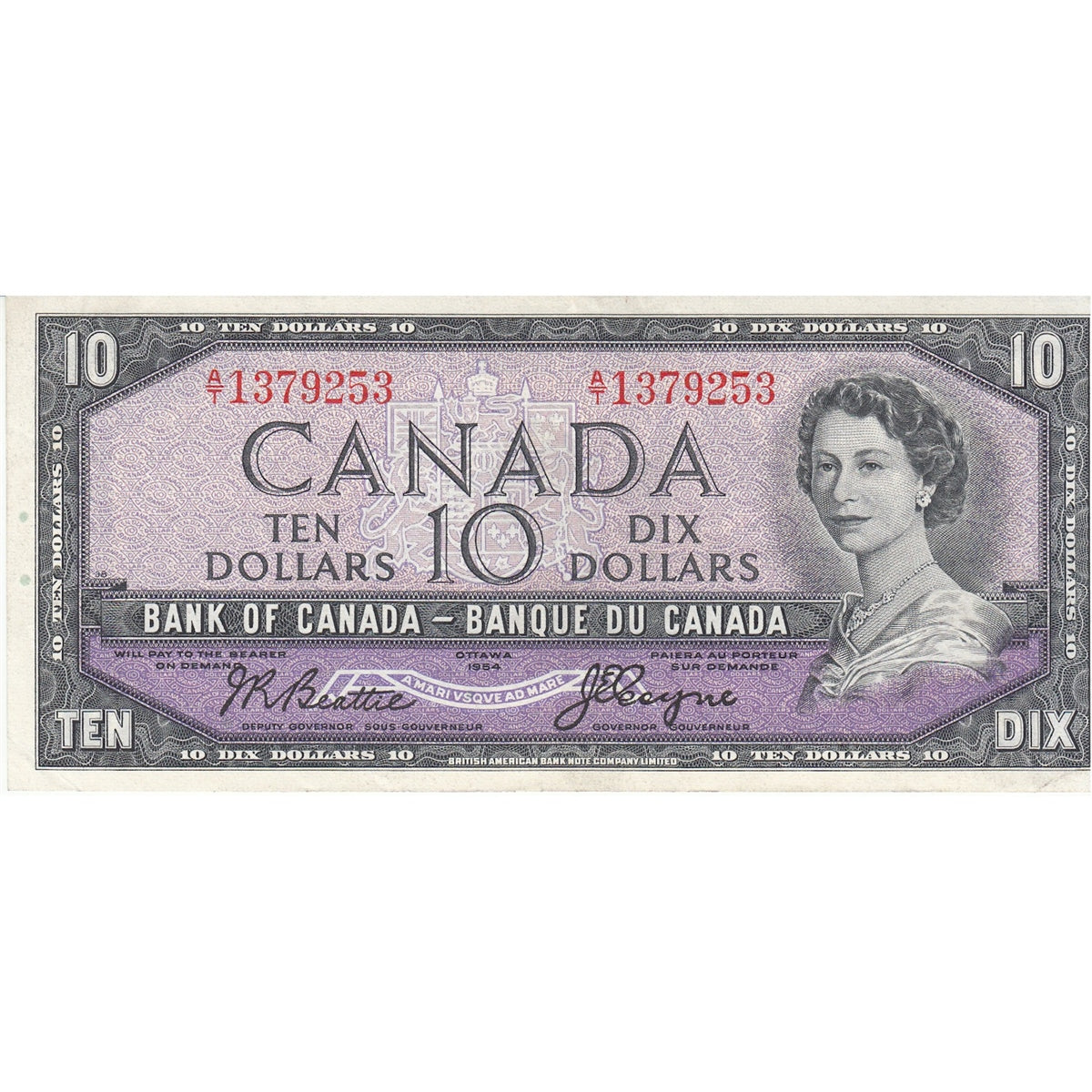 BC-40a 1954 Canada $10 Beattie-Coyne, A/T, Extra Fine (EF40)