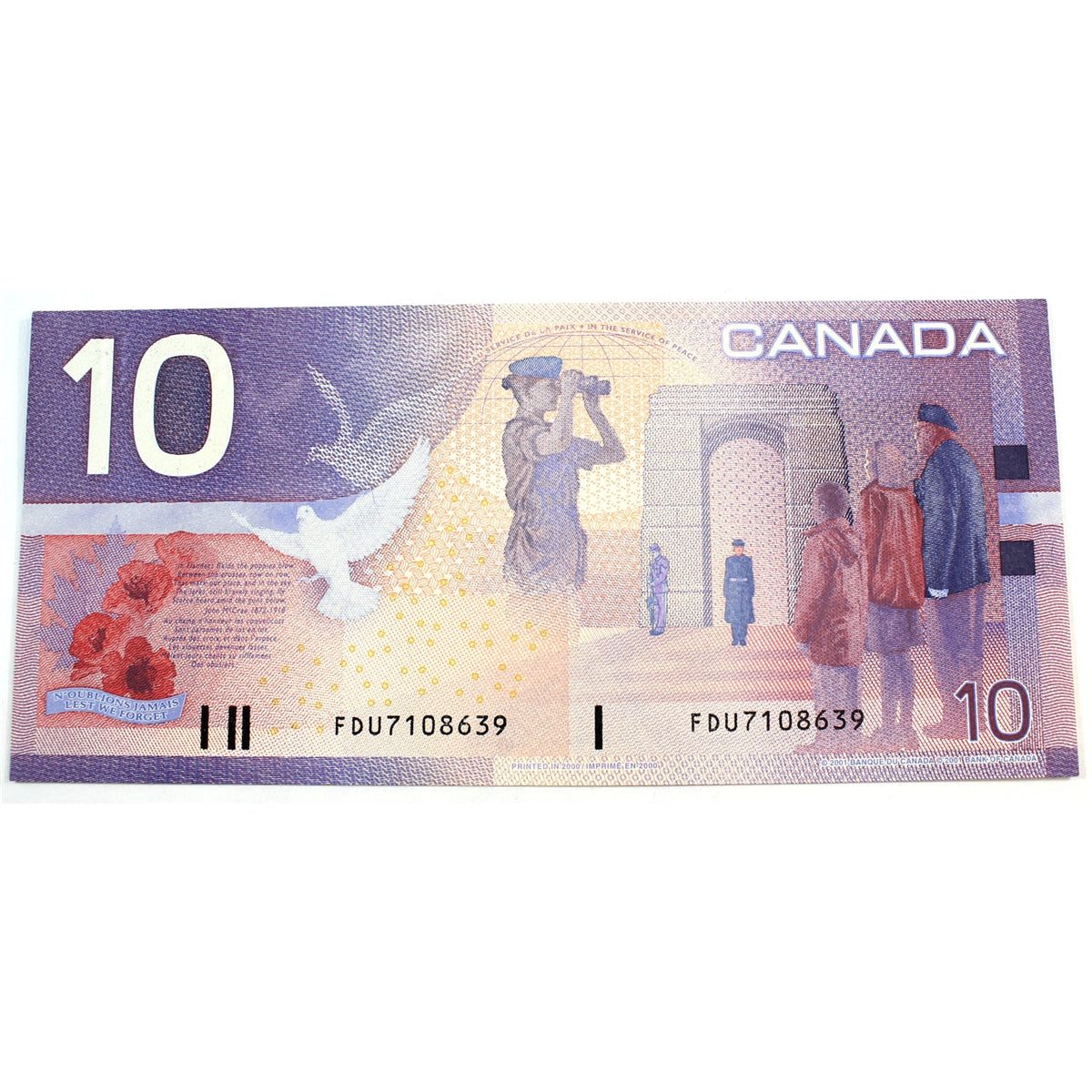 BC-63a 2000 Canada $10 Knight-Thiessen, FDU, Almost Uncirculated (AU50)