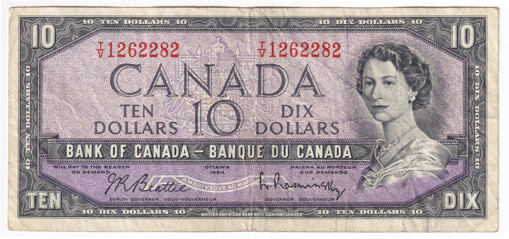 BC-40b 1954 Canada $10 Beattie-Rasminsky, T/V, F-VF