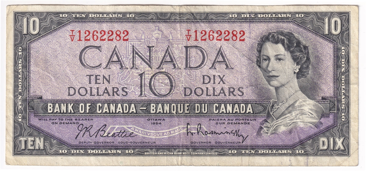 BC-40b 1954 Canada $10 Beattie-Rasminsky, T/V, F-VF