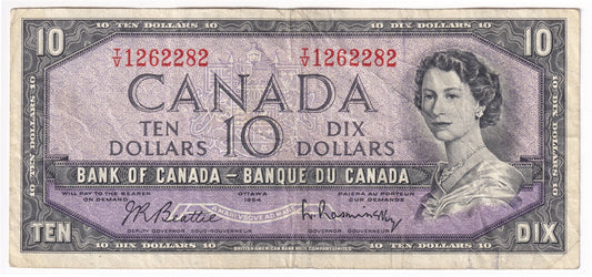 BC-40b 1954 Canada $10 Beattie-Rasminsky, T/V, F-VF
