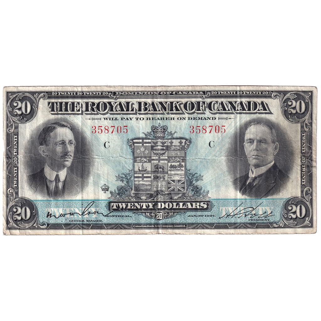 630-14-12 1927 Royal Bank of Canada $20 Wilson-Holt, Very Fine (VF20)