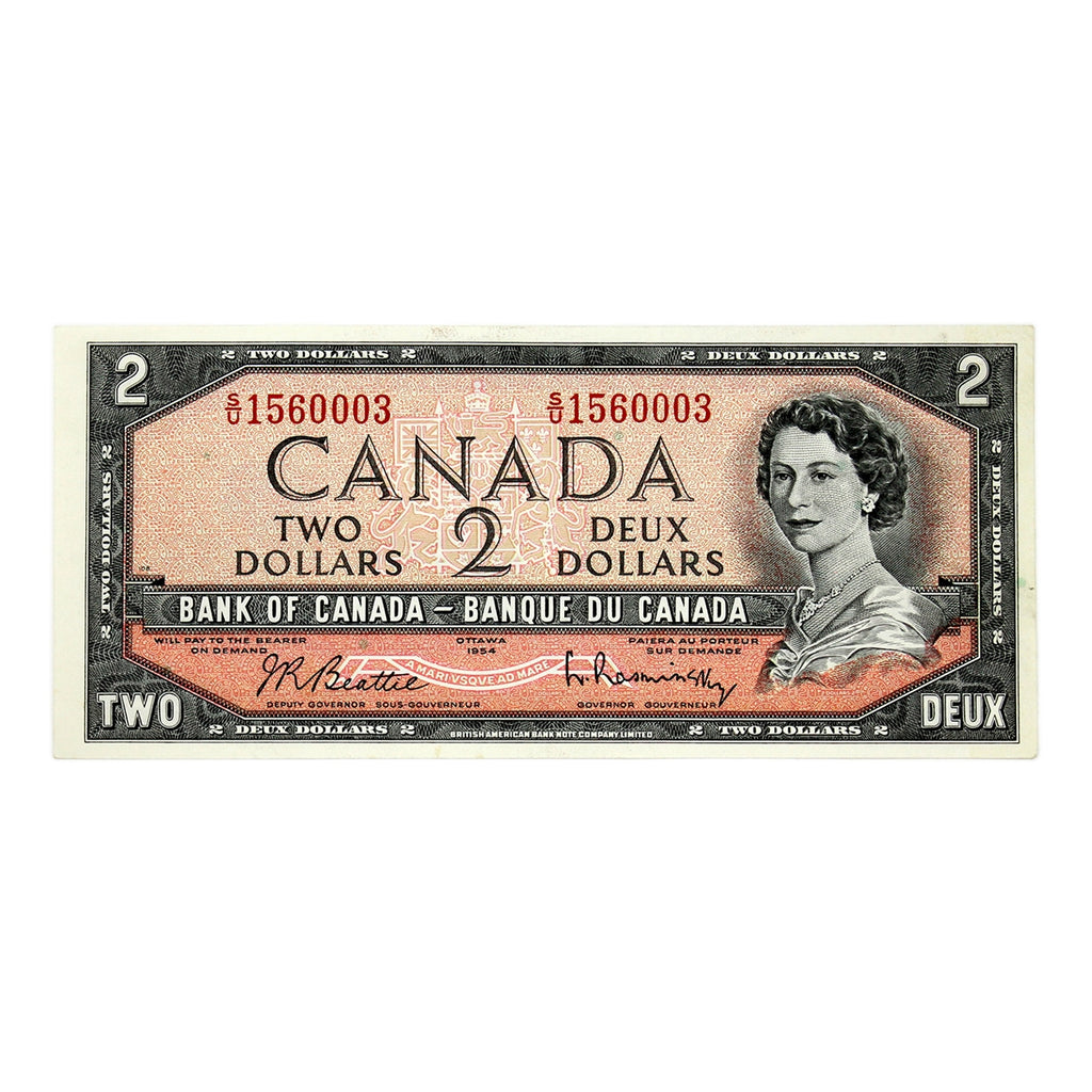BC-38b 1954 Canada $2 Beattie-Rasminsky, S/U, Extra Fine (EF40)