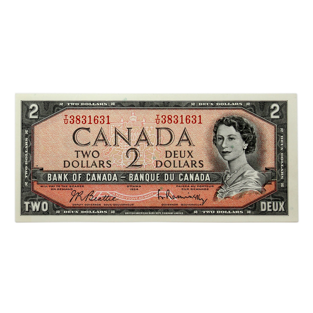 BC-38b 1954 Canada $2 Beattie-Rasminsky, T/U, VF-EF (VF30)