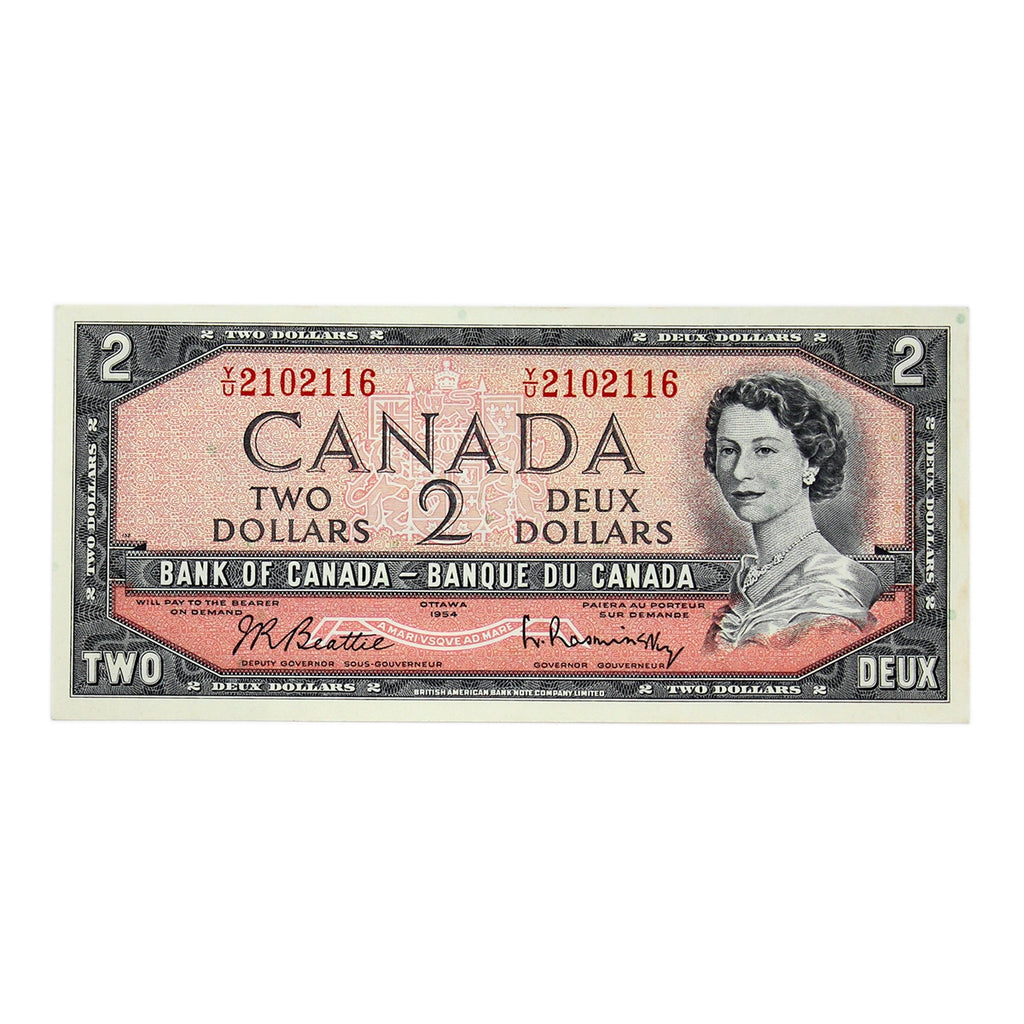 BC-38b 1954 Canada $2 Beattie-Rasminsky, Y/U, Uncirculated (MS60)