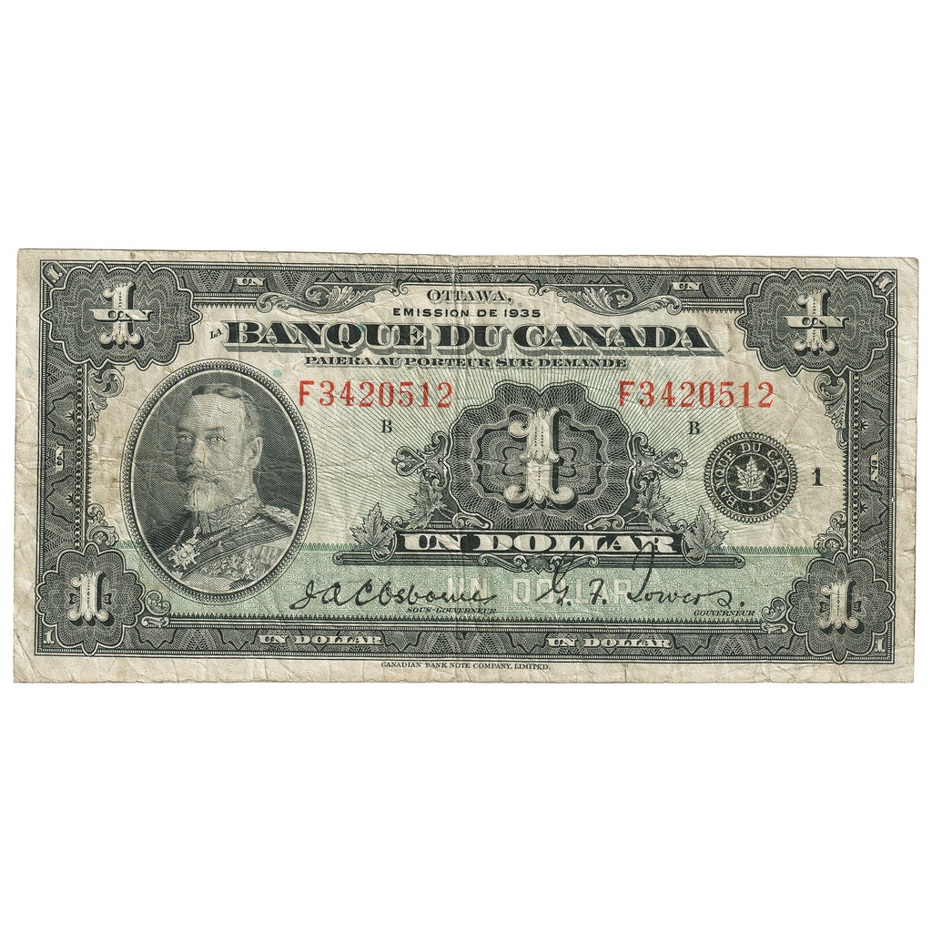 BC-2 1935 Canada $1 Osborne-Towers, French, VG-F