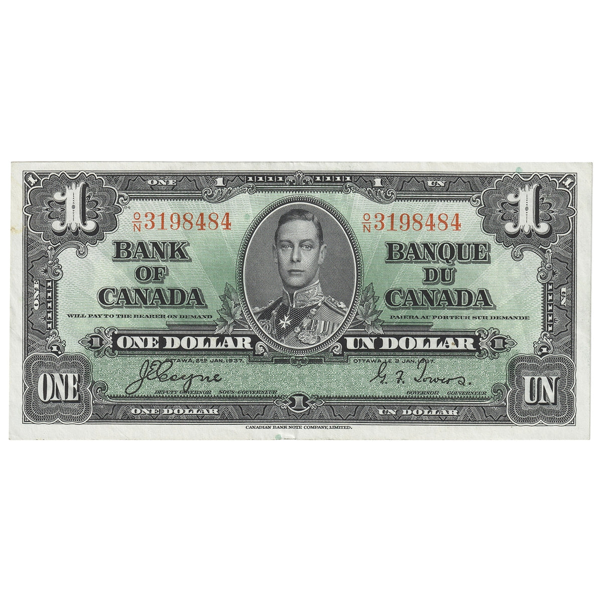 BC-21d 1937 Canada $1 Coyne-Towers, O/N, EF-AU